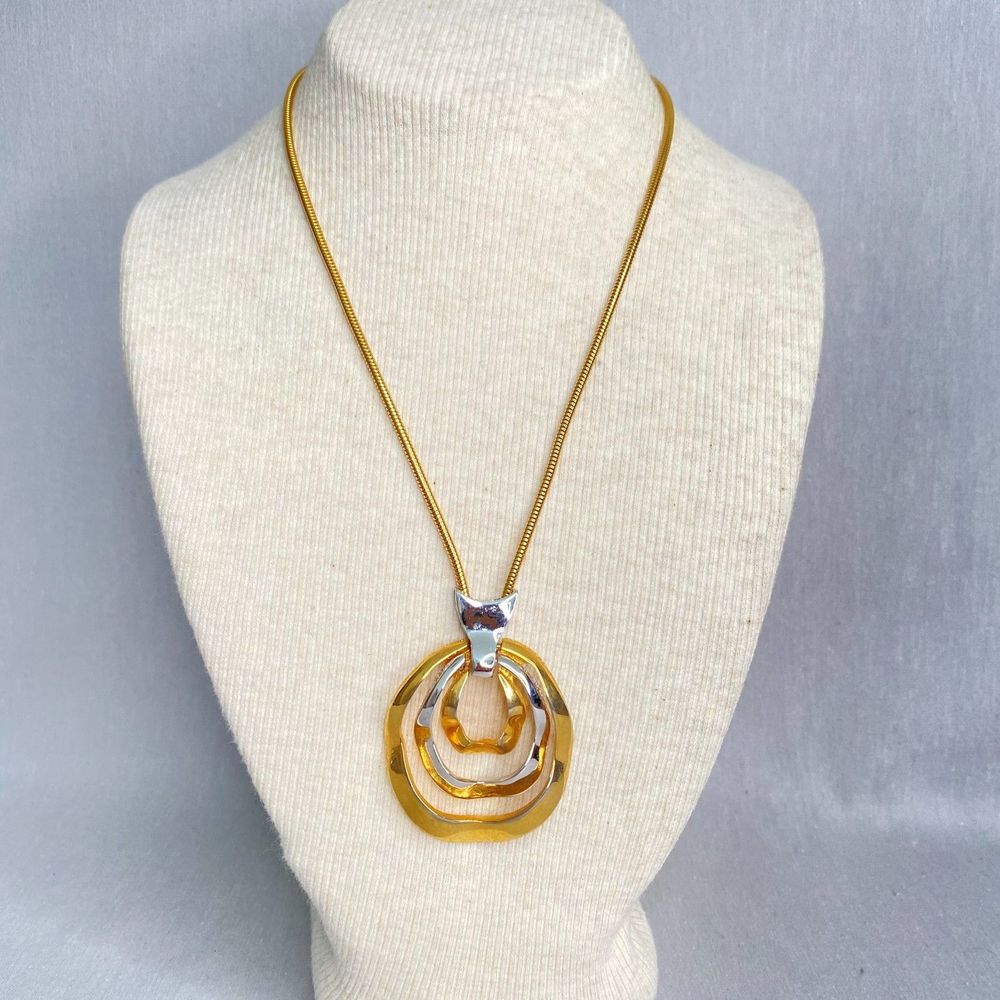 💎FO Signed Necklace Snake Chain Two Tone Pendant Undulated Loops Within Loops